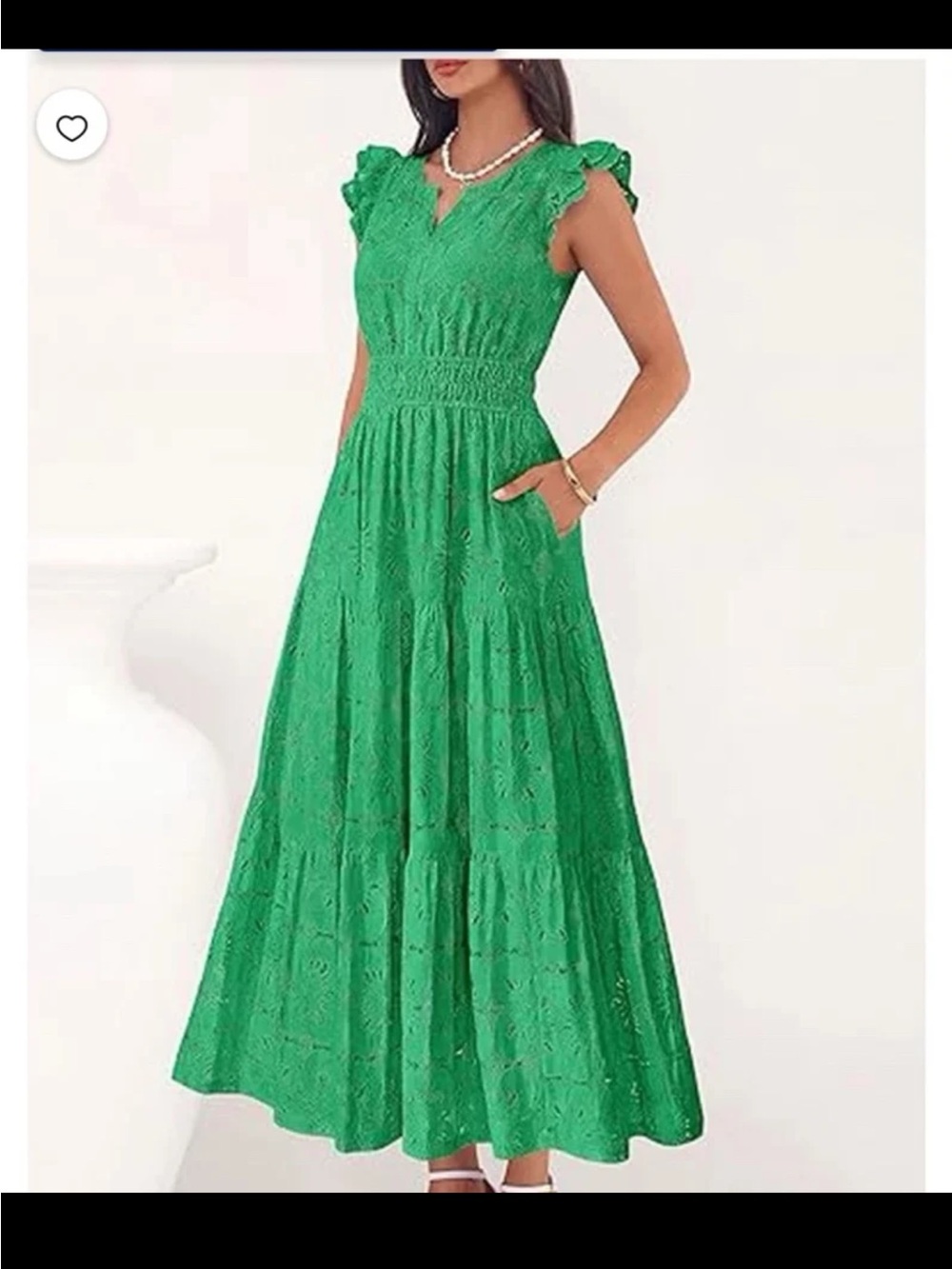 NWT PRETTYGARDEN Boho Maxi Dress Floral Lace Eyelet V-Neck In Green Size Large - Picture 7 of 12